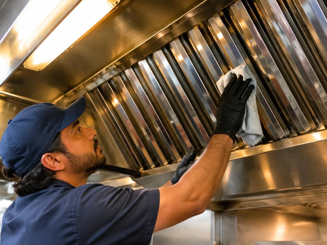 RCS America technician cleaning a commercial exhaust hood